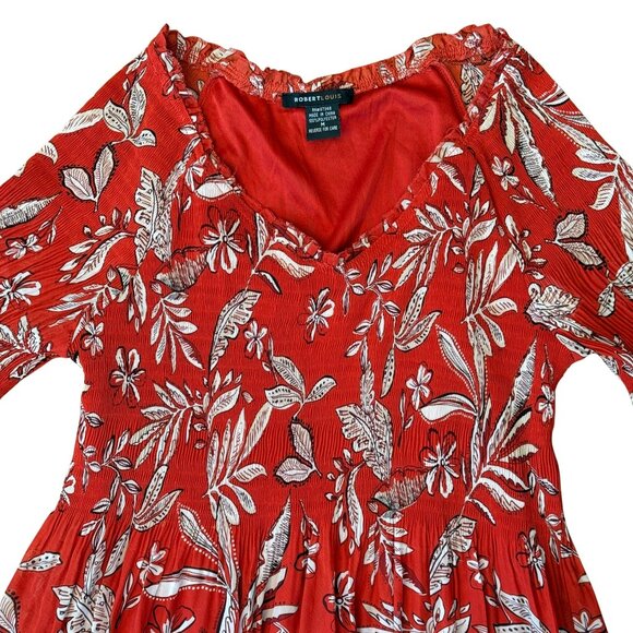 Robert Louis Red Rust Floral Bell Sleeve Flowy Pullover Dress Women’s Medium - Picture 2 of 10